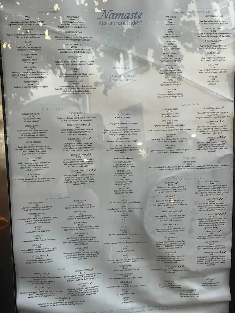 Menu_Restaurant Namaste_Sainte-Maxime_immagine_1