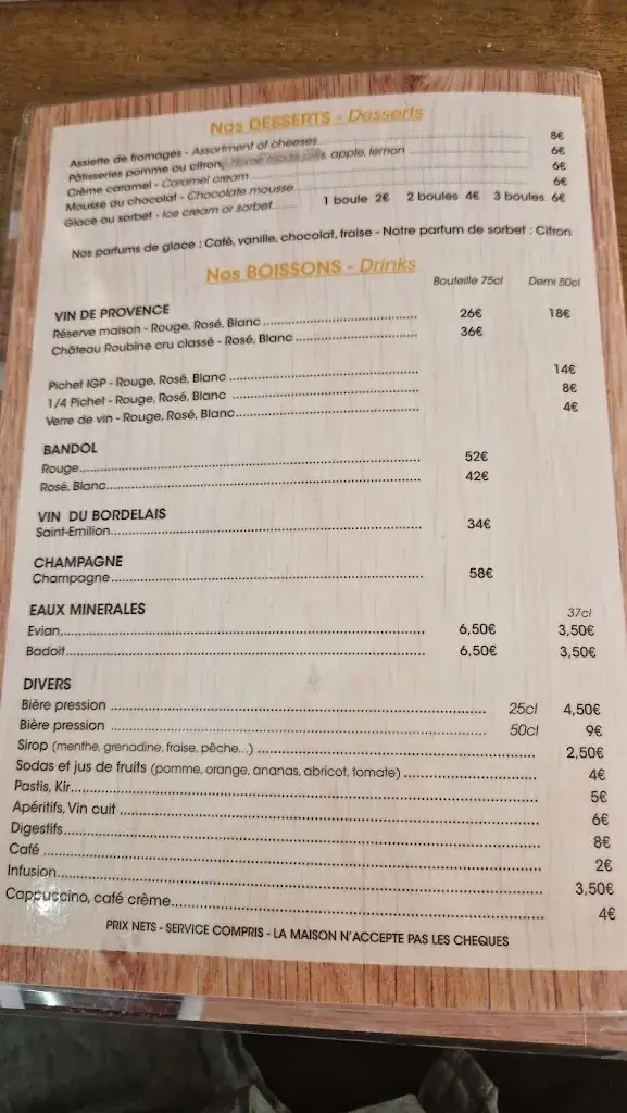 Menu_Chez Sophie_Sainte-Maxime_image_2