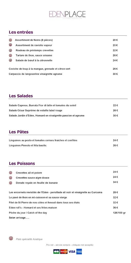 Menu_Eden Plage_Sainte-Maxime_imagen_1