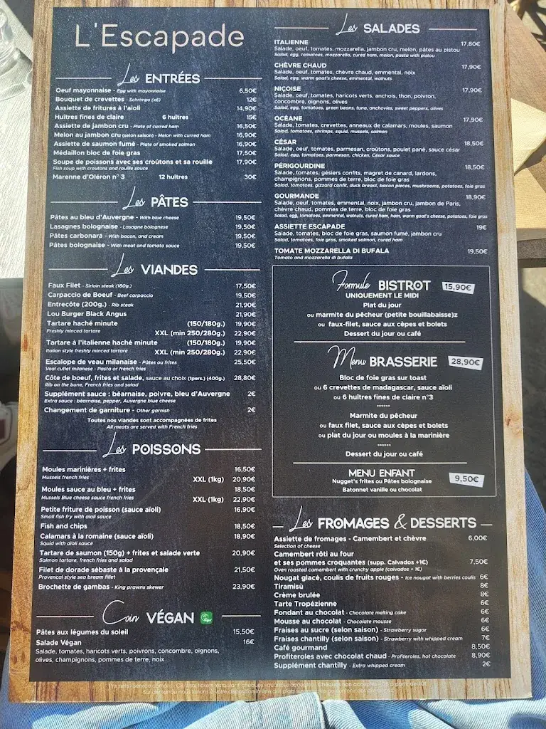 Menu_Brasserie L'Escapade_Sainte-Maxime_image_1