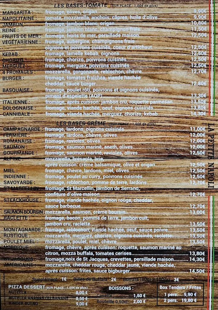 Menu_pizzeria la Petite Napoli_Portes-lès-Valence_image_1