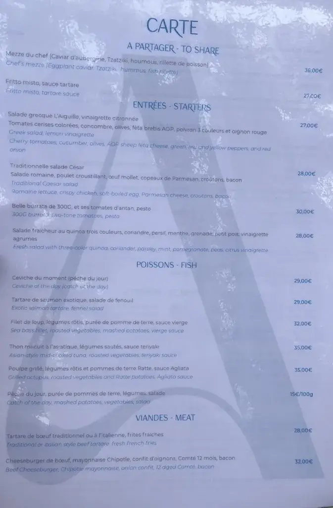 Menu_Restaurant Plage L'Aiguille_Théoule-sur-Mer_image_3