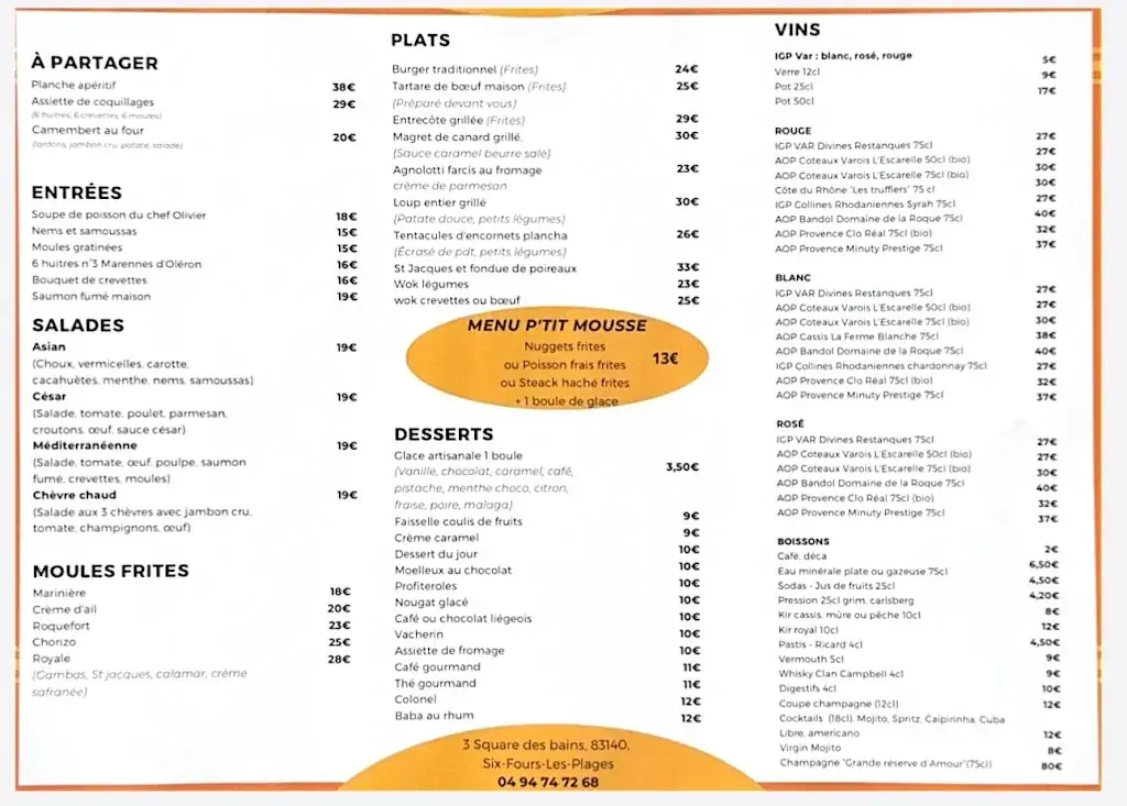 Menu_Restaurant le p’tit dauphin_Six-Fours-les-Plages_image_1