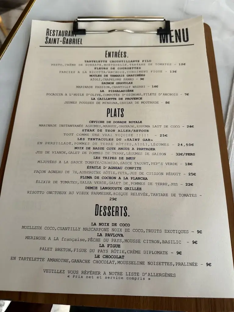 Menu_Restaurant Le Saint Gabriel_Toulon_image_1