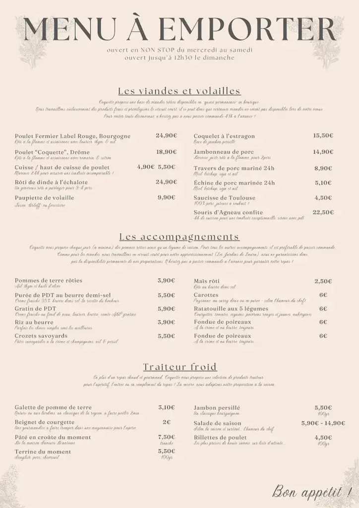 Menu_Coquette - Rôtisserie, traiteur & restaurant_Reignier-Ésery_image_1