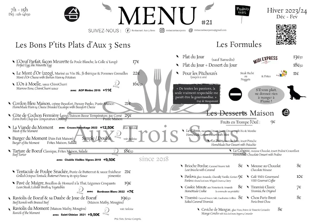 Menu_Restaurant Aux Trois Sens_Valbonne_image_1