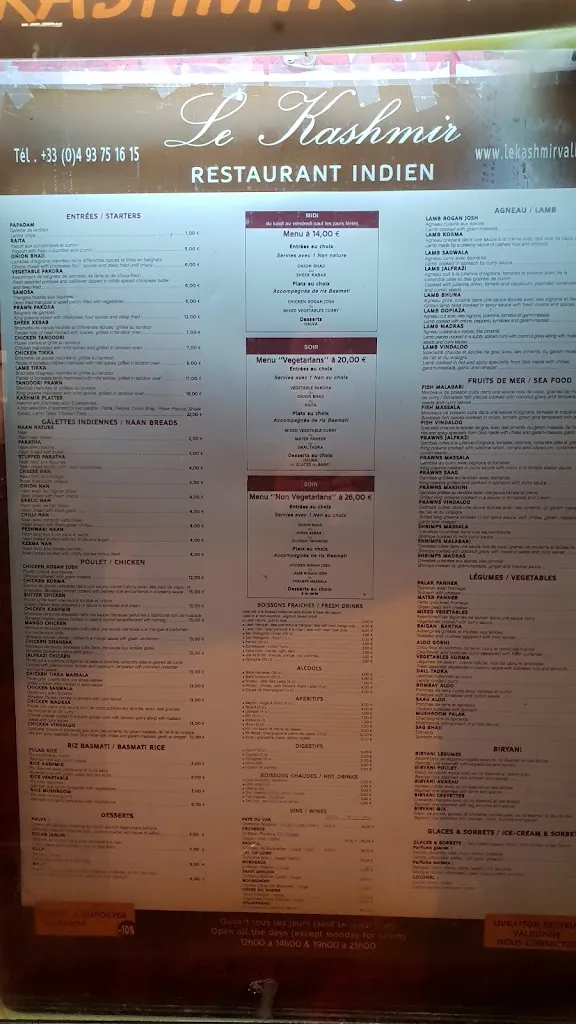 Menu_Le Kashmir_Valbonne_image_1