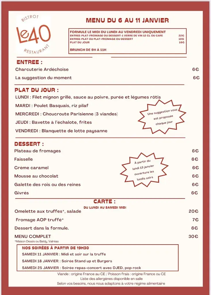 Menu_Bistro Le 40 Restaurant_Valréas_image_1