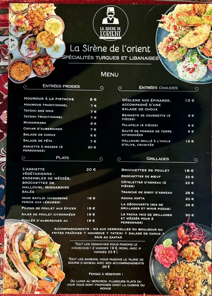 Menu_LA SIRENE de l’orient, turque et libanais_Vallauris_image_1