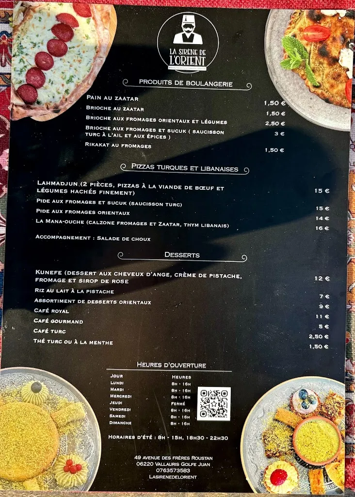 Menu_LA SIRENE de l’orient, turque et libanais_Vallauris_image_2