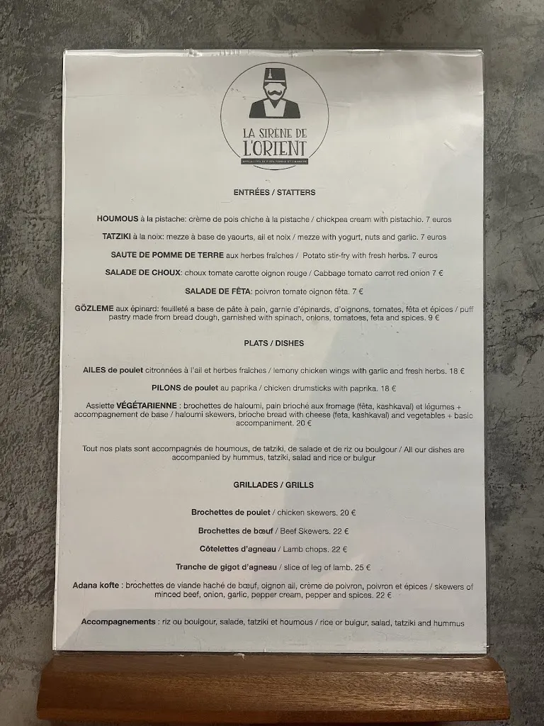 Menu_LA SIRENE de l’orient, turque et libanais_Vallauris_image_4