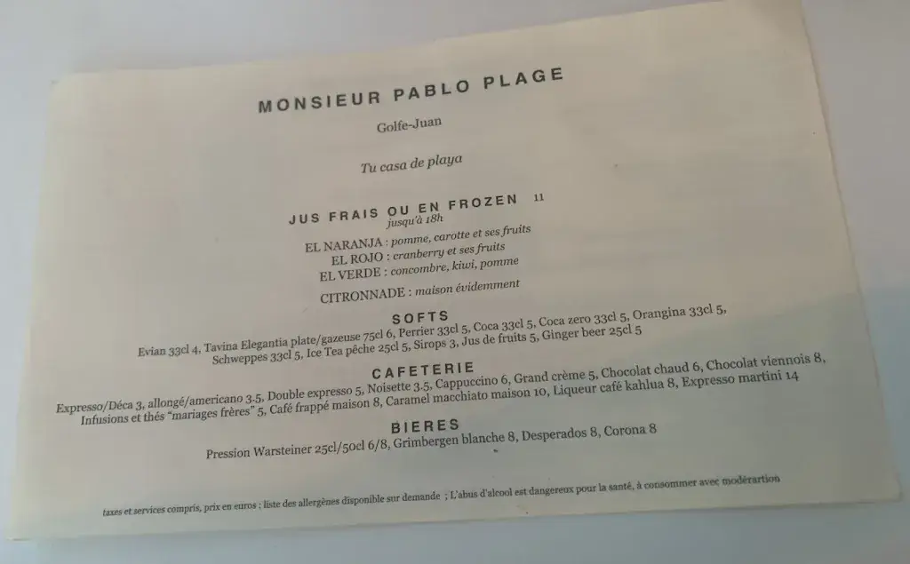 Menu_Monsieur Pablo_Vallauris_image_1