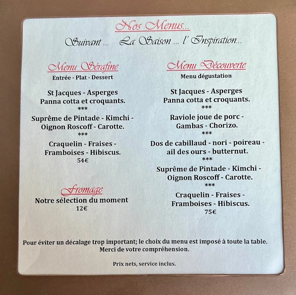 Menu_Restaurant La Sérafine_Veynes_image_1