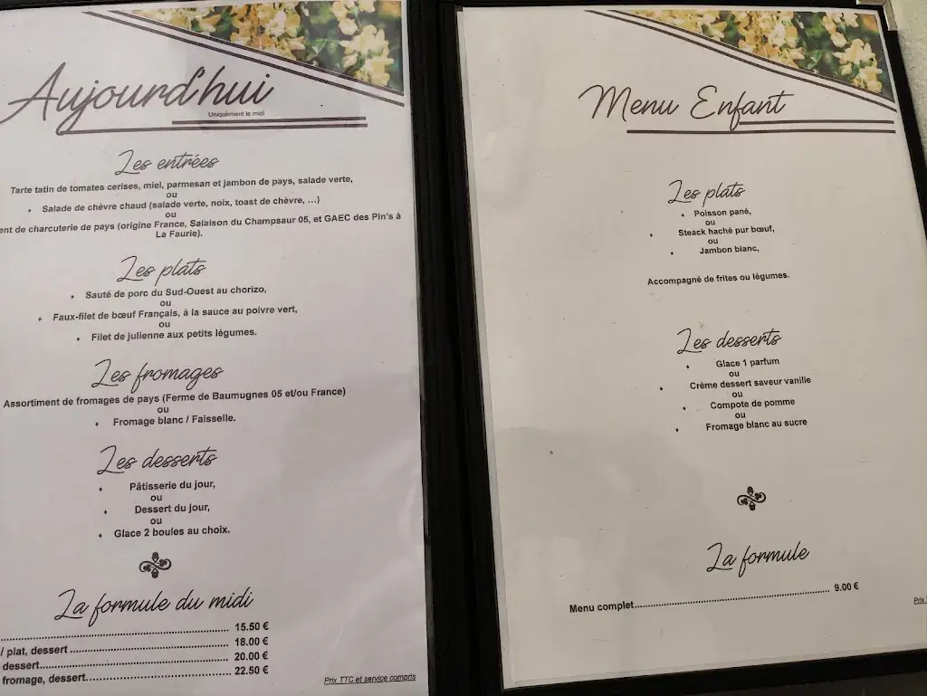 Menu_Restaurant Le Cytise_Faurie_image_1
