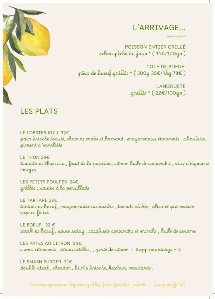Menu_MARINIÈRES PLAGE RESTAURANT_Villefranche-sur-Mer_image_1