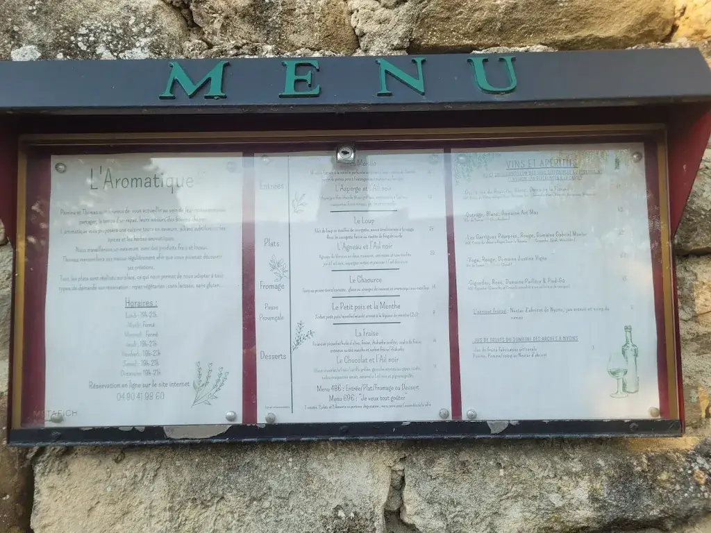 Menu_Restaurant L'Aromatique_Visan_image_1