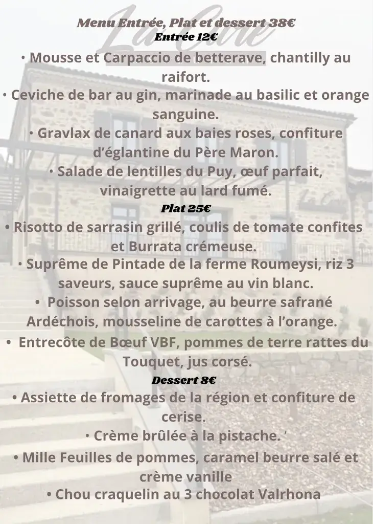 Menu_Restaurant La Cure Roiffieux_Roiffieux_image_1