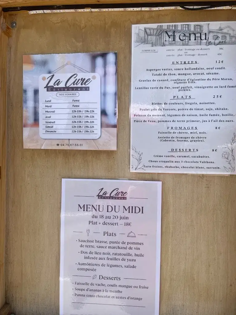 Menu_Restaurant La Cure Roiffieux_Roiffieux_image_3