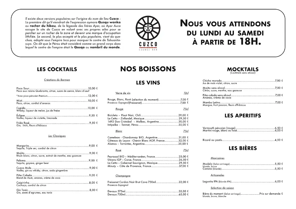 Menu_Cuzco Bar Lounge_Saint-Béron_image_2