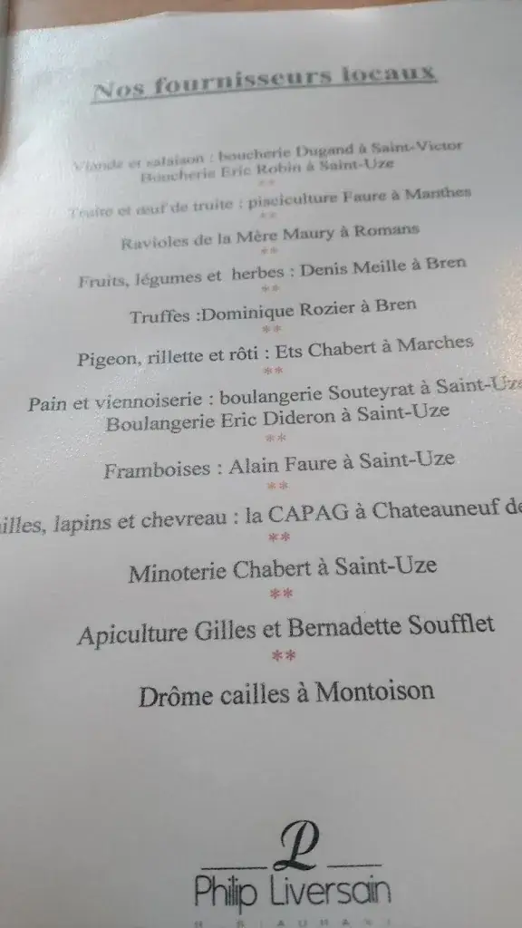 Menu_Restaurant Philip Liversain Eurl_Saint-Uze_image_1