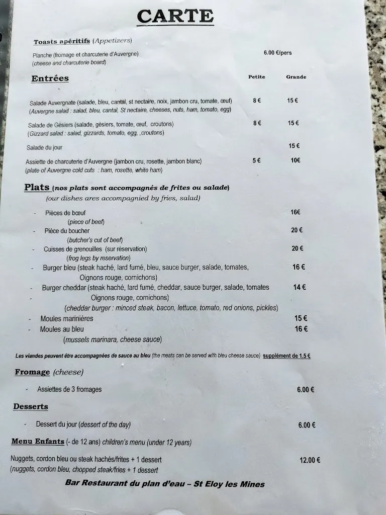 Menu_Restaurant Snack Bar Du Plan D'eau de Saint Eloy les Mines_Saint-Éloy-les-Mines_image_2