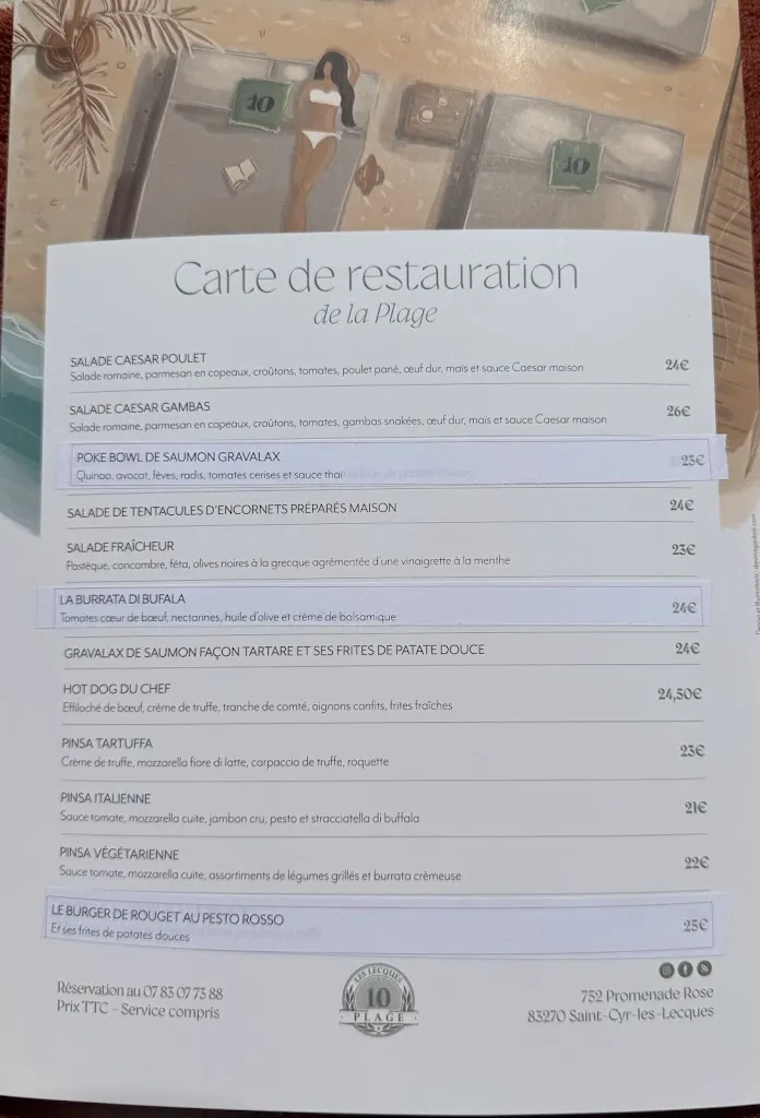 Menü_Le 10 Plage - restaurant, plage privée_Saint-Cyr-sur-Mer_Bild_1