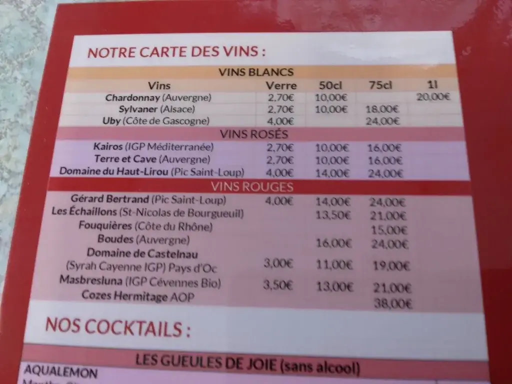 Menu_Bar des Arcades - Hôtel Restaurant Les Roches_Saint-Flour_image_1