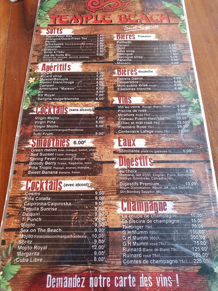 Menu_Temple beach_Saint-Cyprien_image_1