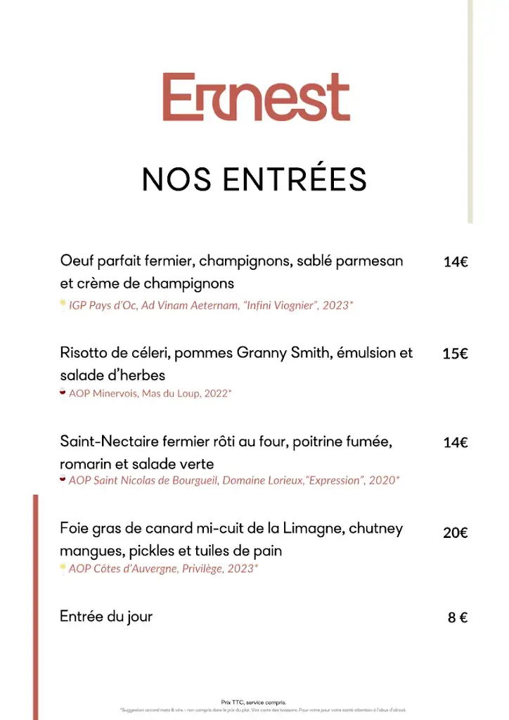 Menu_Ernest Restaurant_Clermont-Ferrand_image_2