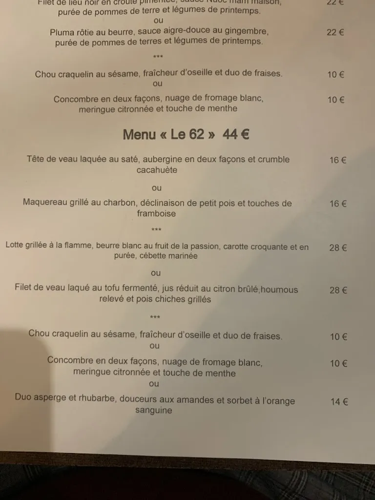 Menu_Restaurant Le 62_Clermont-Ferrand_image_2