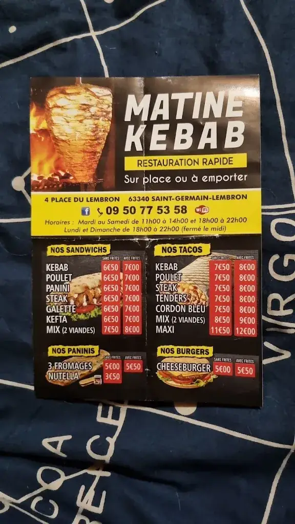 Menu_Matine Kebab_Saint-Germain-Lembron_immagine_3