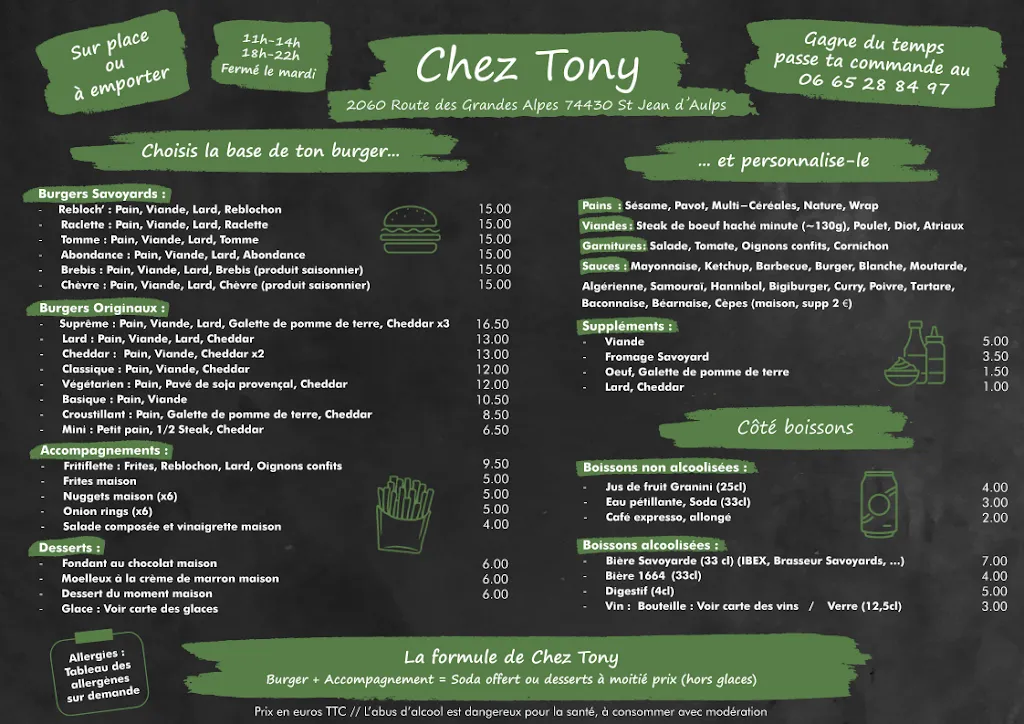 Menu_Chez Tony, Burger Savoyard, Saint Jean d'Aulps_Saint-Jean-d'Aulps_immagine_1