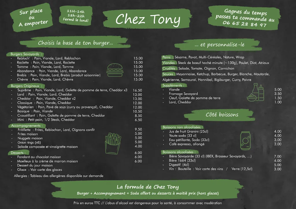 Menu_Chez Tony, Burger Savoyard, Saint Jean d'Aulps_Saint-Jean-d'Aulps_immagine_2