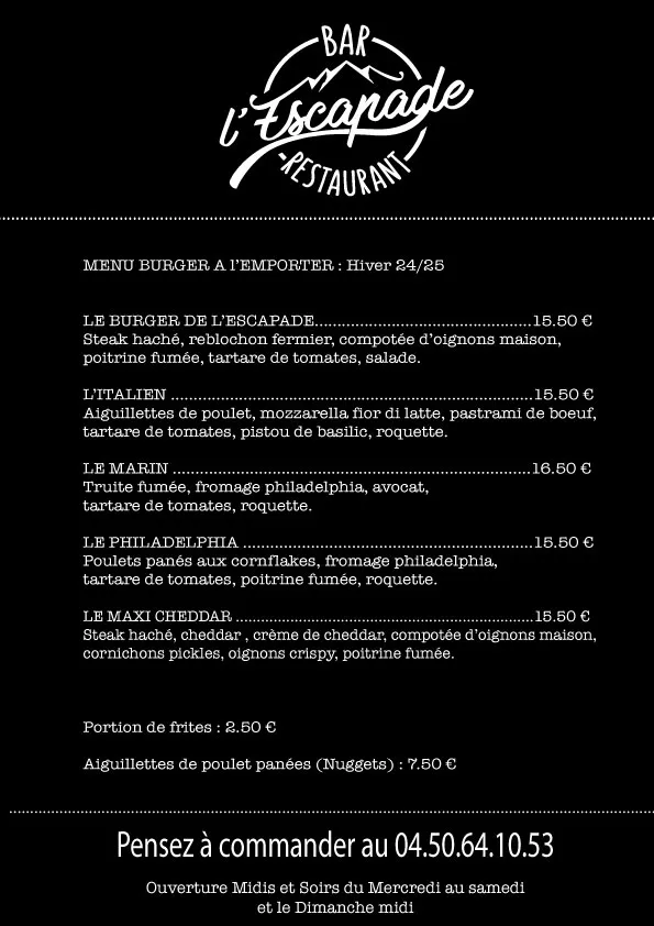 Menu_L'Escapade Restaurant_Saint-Jean-de-Sixt_image_1