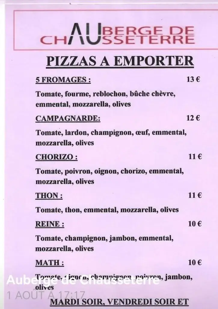 Menu_Auberge de Chausseterre_Chausseterre_image_1