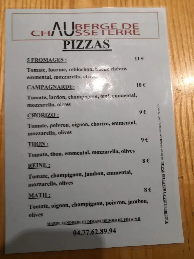 Menu_Auberge de Chausseterre_Chausseterre_image_2