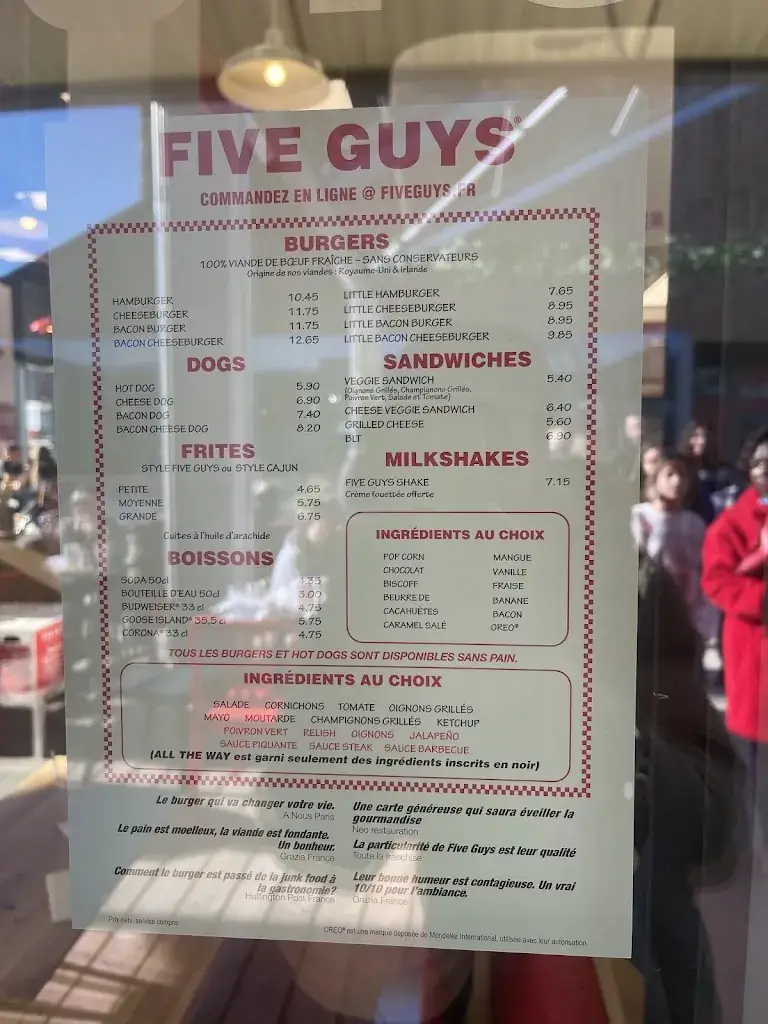 Menu_Five Guys Burgers and Fries Grenoble_Saint-Martin-d'Hères_image_1