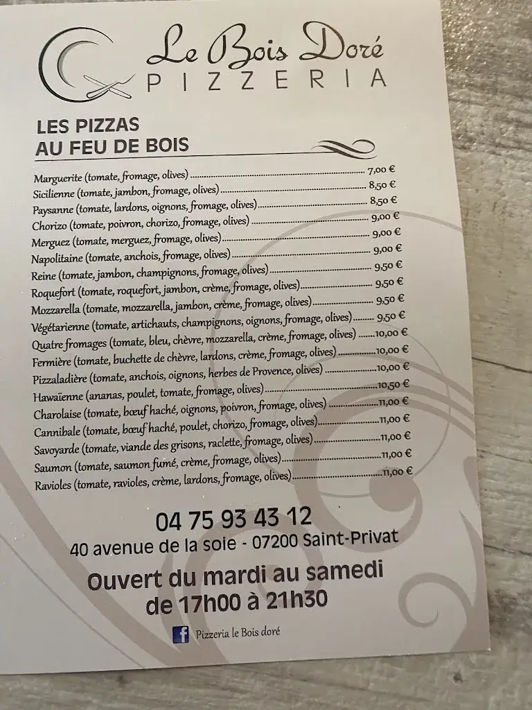 Menu_Pizzeria le bois dore _Saint-Privat_image_1