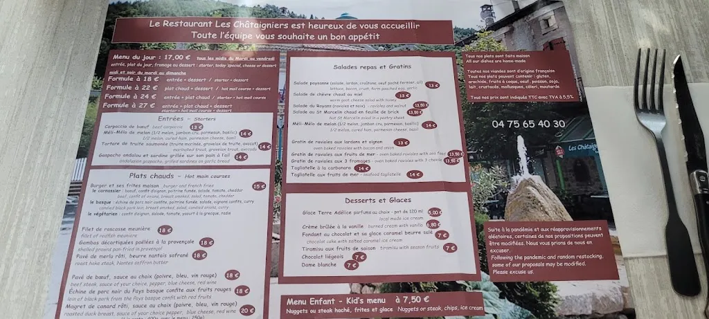 Menu_Bar Restaurant PMU Les Châtaigniers_Saint-Sauveur-de-Montagut_immagine_1
