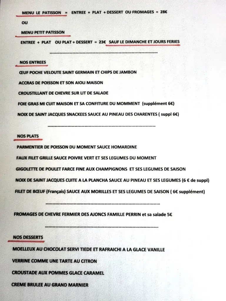Menu_restaurant le Pâtisson 86310 Saint Savin sur Gartempe_Saint-Savin_immagine_1