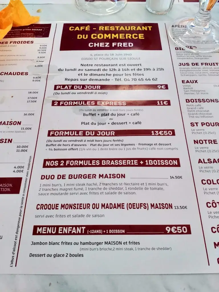 Menu_Café restaurant du Commerce chez fred_Saint-Pourçain-sur-Sioule_image_1
