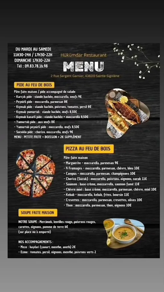 Menu_HÜKÜMDAR Restaurant_Sainte-Sigolène_immagine_1