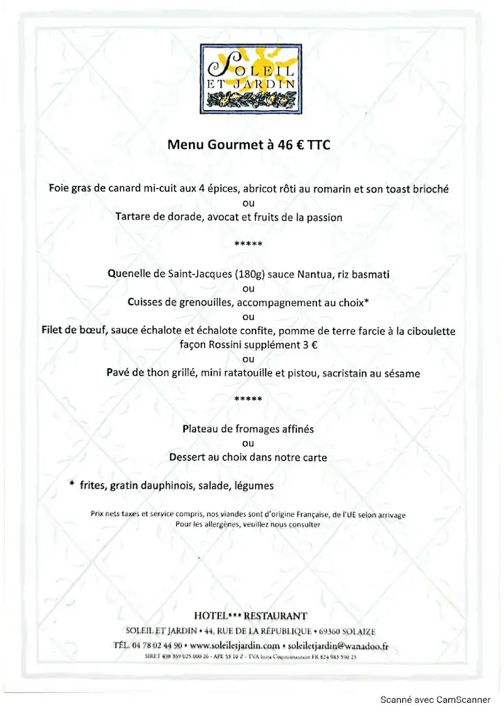 Menu_Hotel Restaurant Soleil Et Jardin_Solaize_image_2