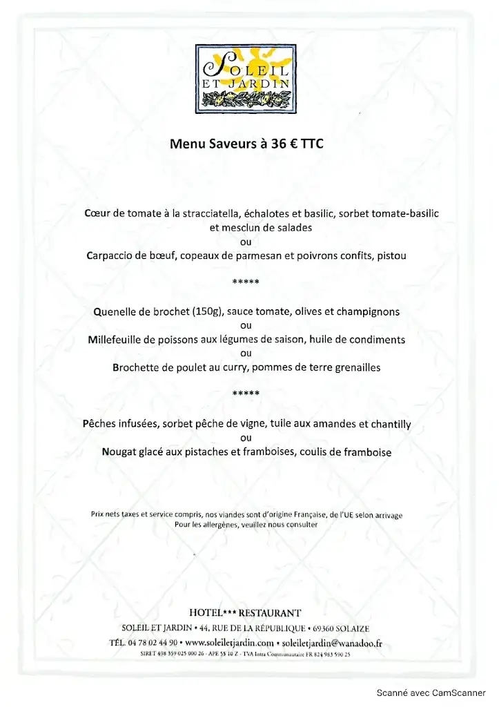 Menu_Hotel Restaurant Soleil Et Jardin_Solaize_image_3