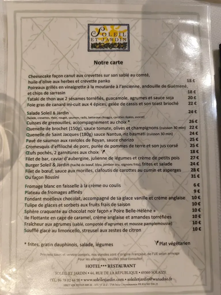 Menu_Hotel Restaurant Soleil Et Jardin_Solaize_image_4