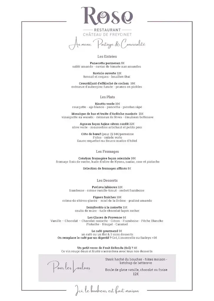 Menu_Rose Restaurant - Château de Freycinet_Saulce-sur-Rhône_immagine_1