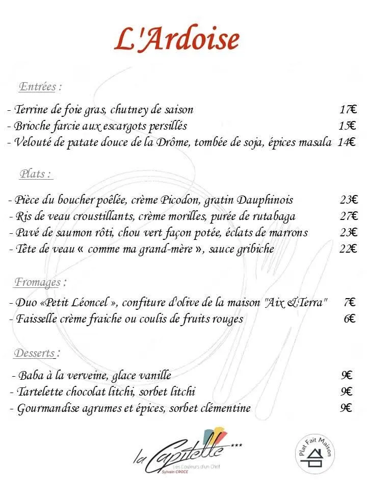 Menü_Hôtel Restaurant La Capitelle_Mirmande_Bild_1