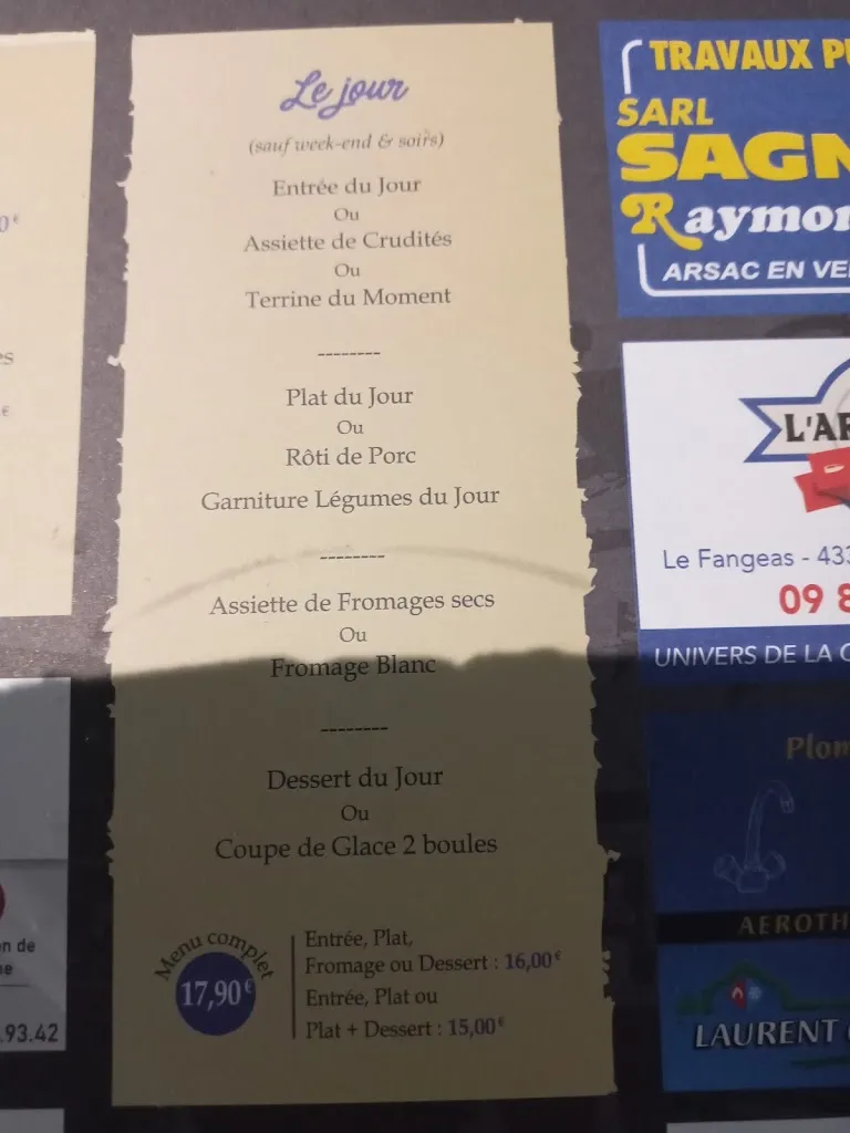 Menu_La Fourchette Auvergnate_Solignac-sur-Loire_image_1