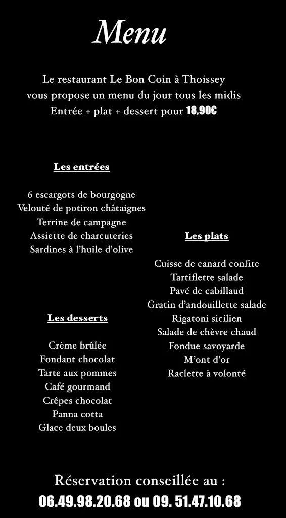 Menü_Restaurant Bar Pub Le Bon Coin_Thoissey_Bild_1