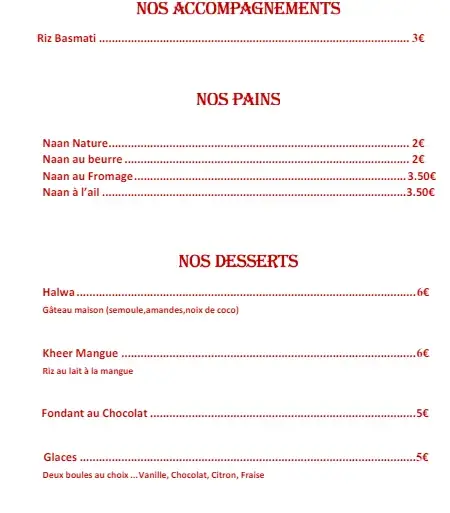 Menu_Tikka Restaurant indien_Tarare_immagine_2